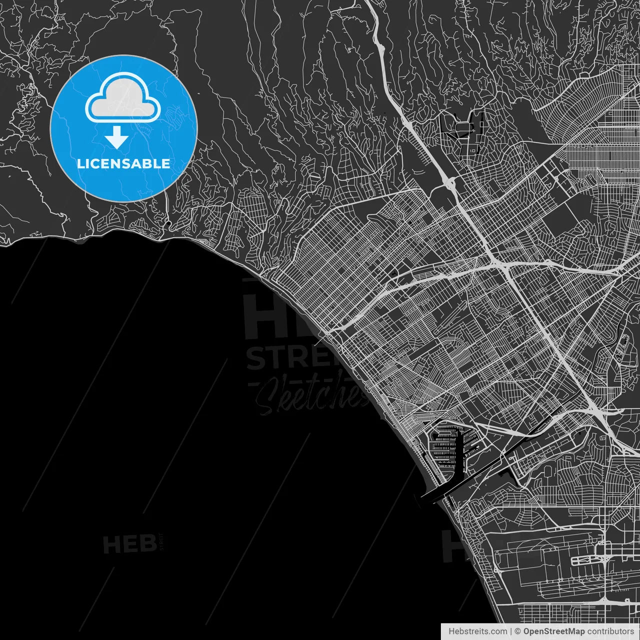 Santa Monica, California - Area Map - Dark
