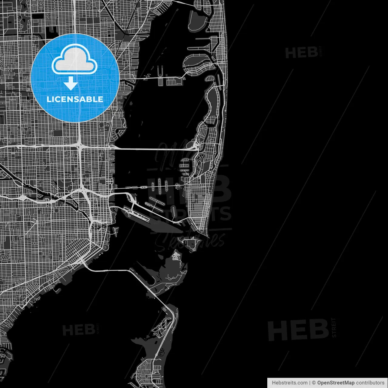 Miami Beach, Florida - Area Map - Dark
