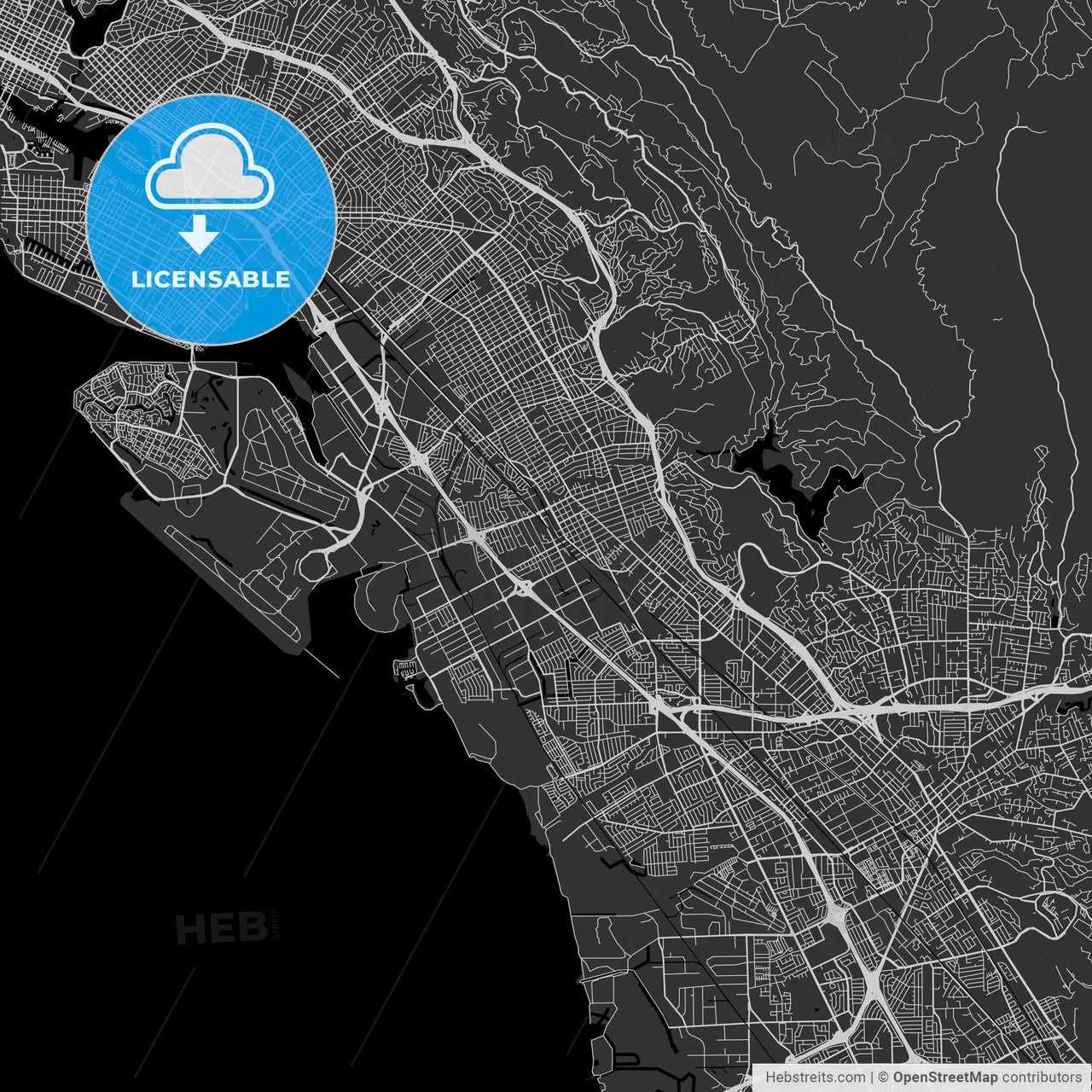 San Leandro, California - Area Map - Dark
