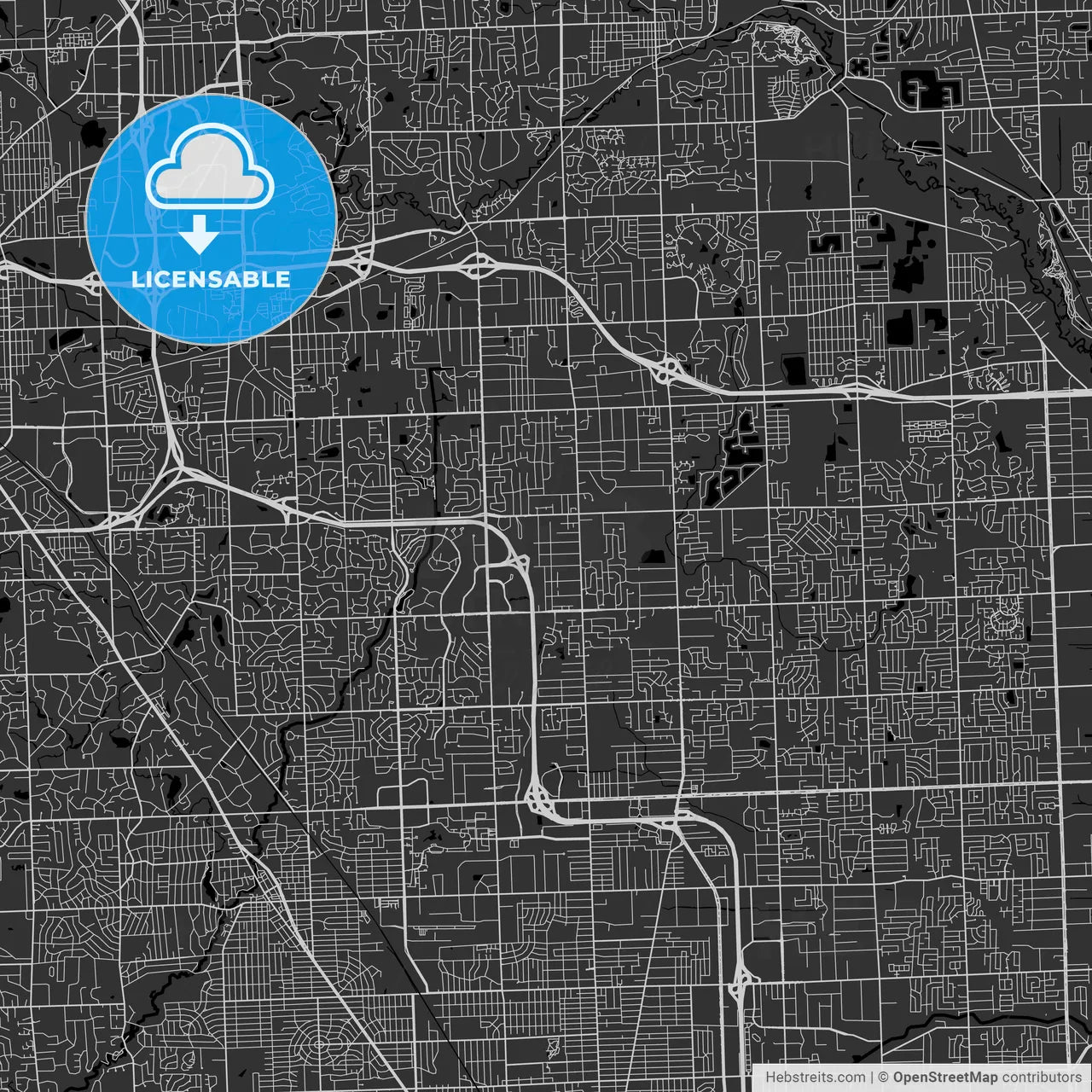 Troy, Michigan - Area Map - Dark