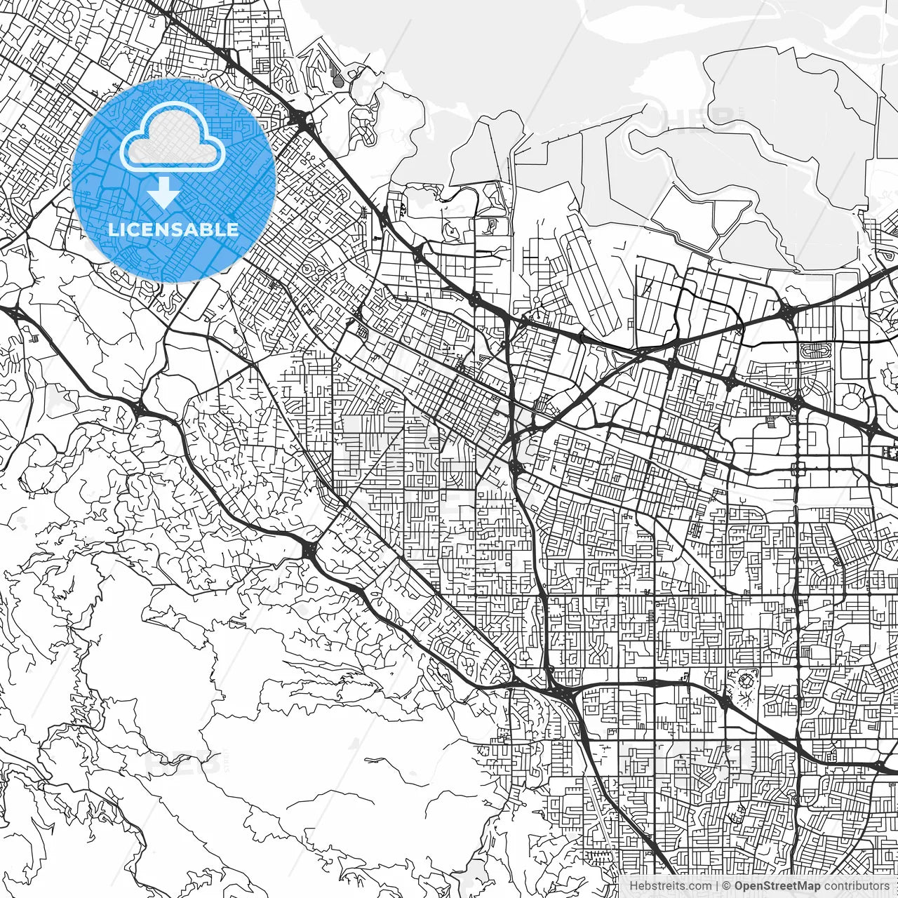 Mountain View, California - Area Map - Light