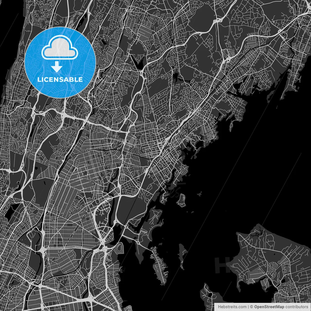 New Rochelle, New York - Area Map - Dark