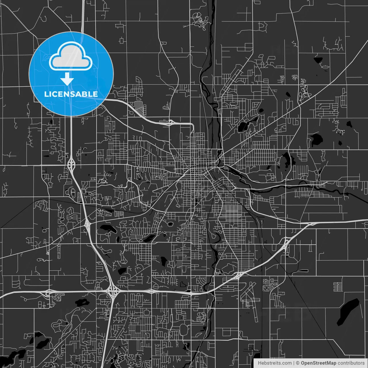 Kalamazoo, Michigan - Area Map - Dark
