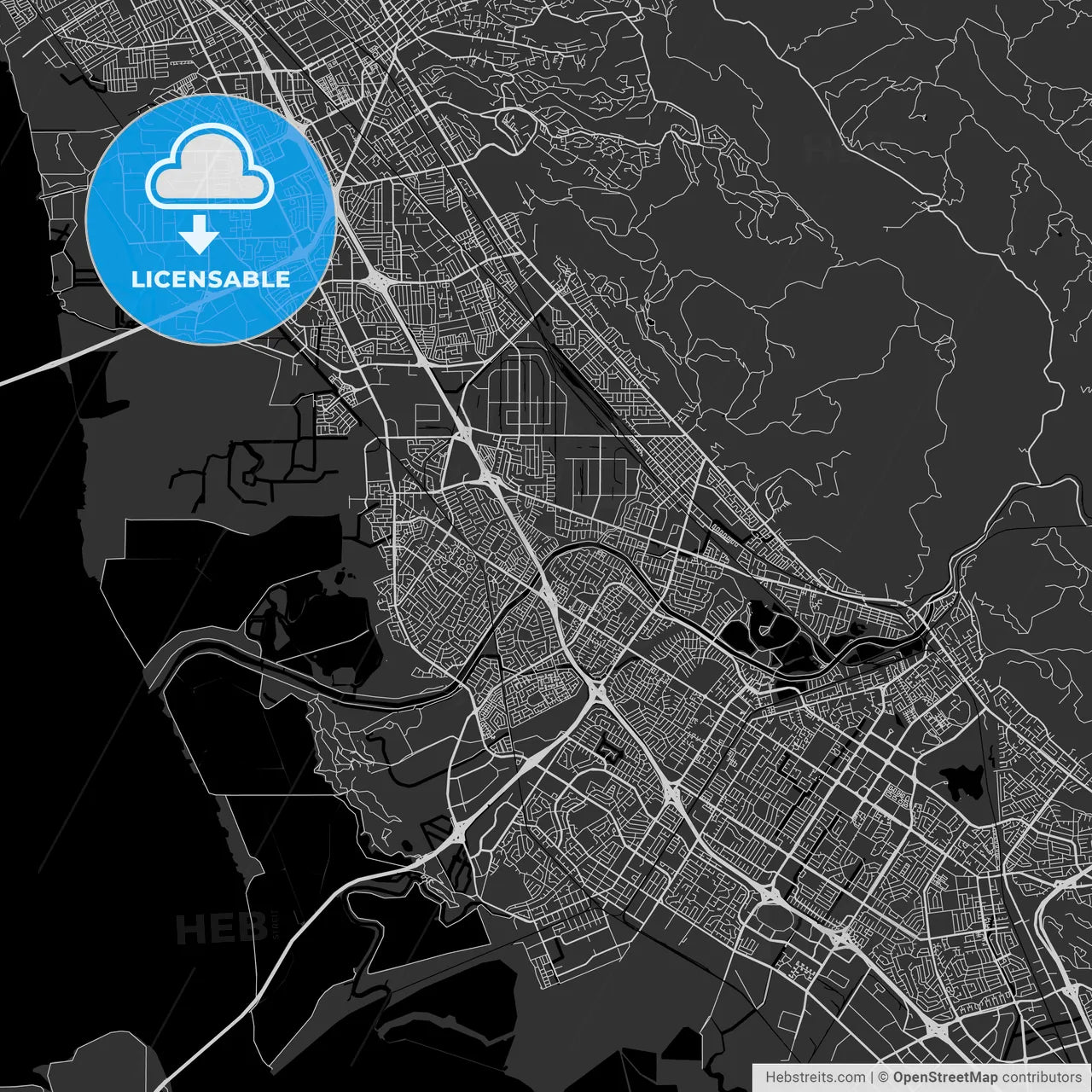 Union City, California - Area Map - Dark