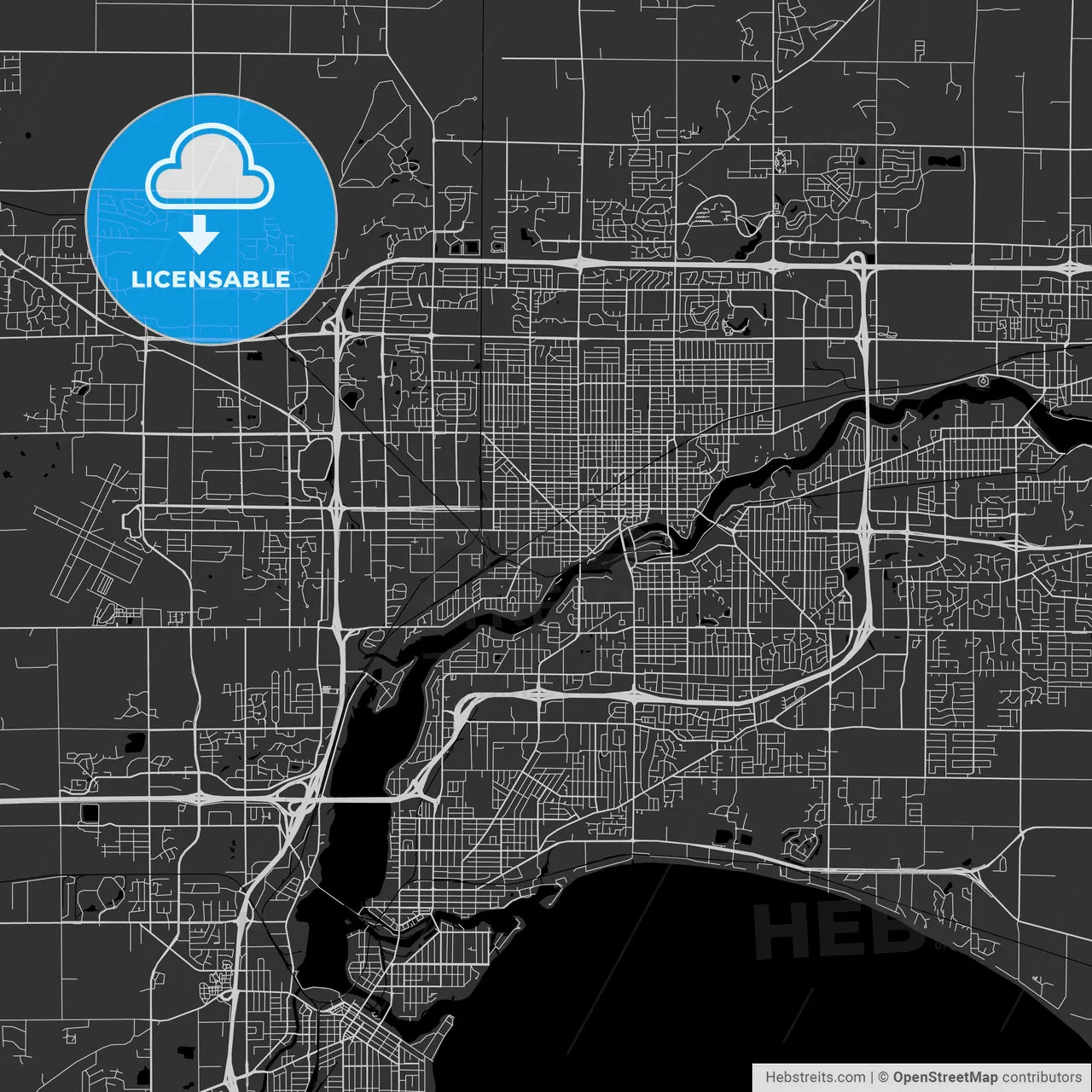 Appleton, Wisconsin - Area Map - Dark