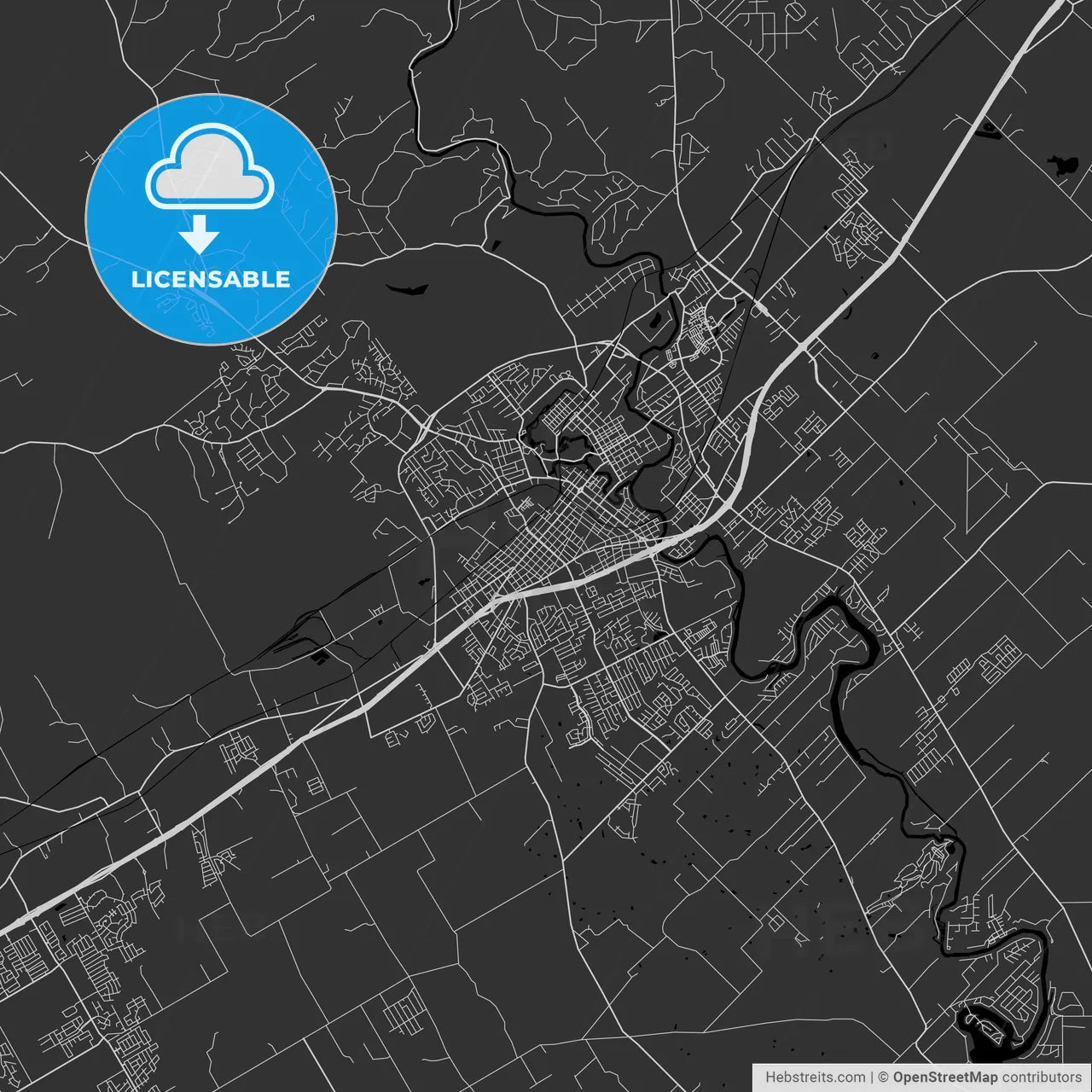New Braunfels, Texas - Area Map - Dark