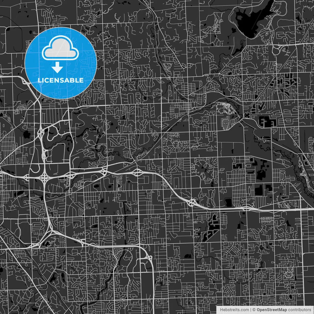 Rochester Hills, Michigan - Area Map - Dark