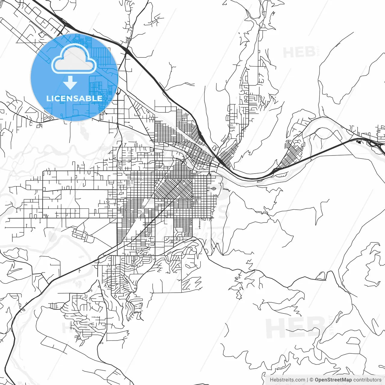 Missoula, Montana - Area Map - Light
