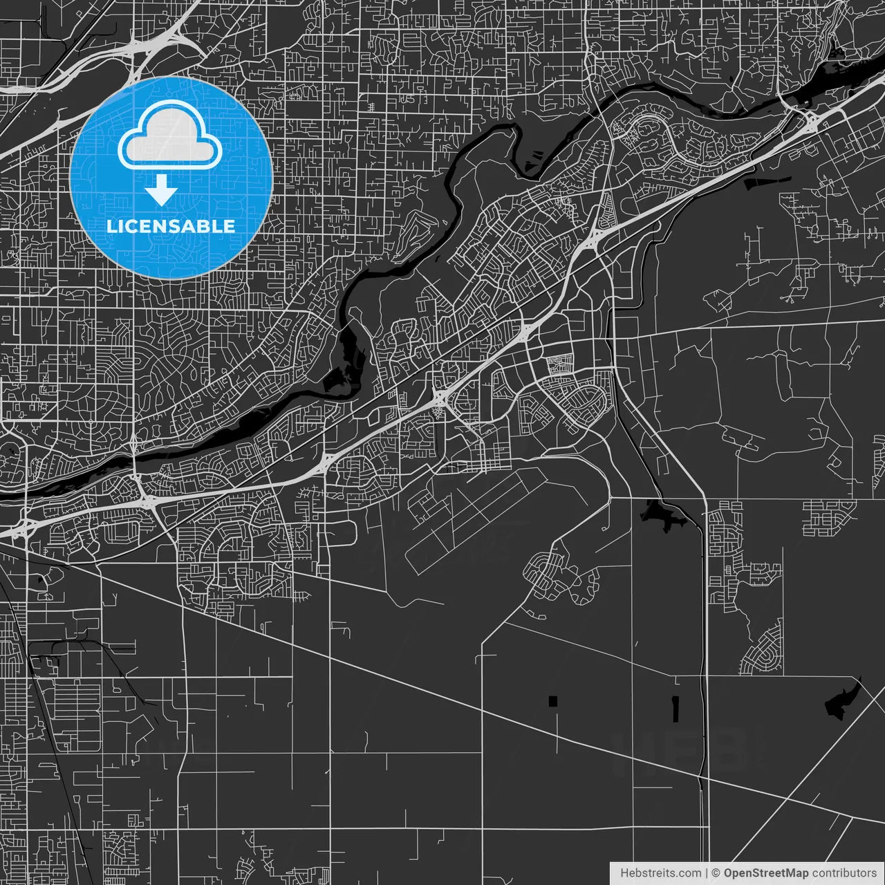 Rancho Cordova, California - Area Map - Dark