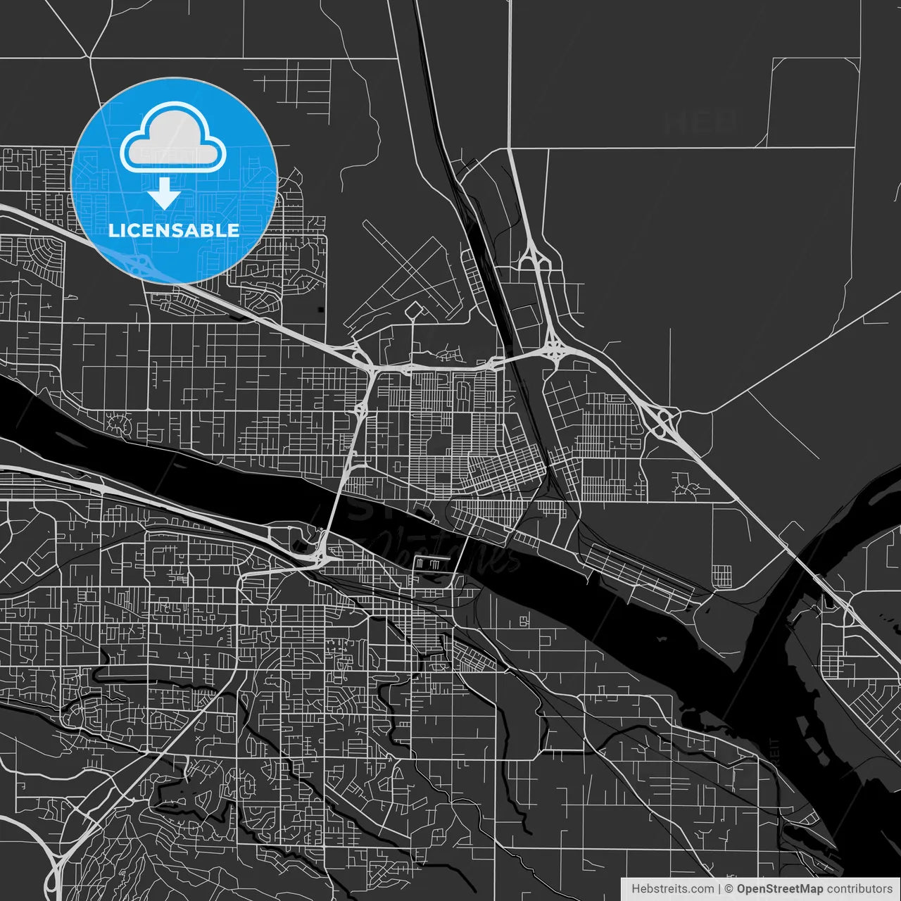 Pasco, Washington - Area Map - Dark