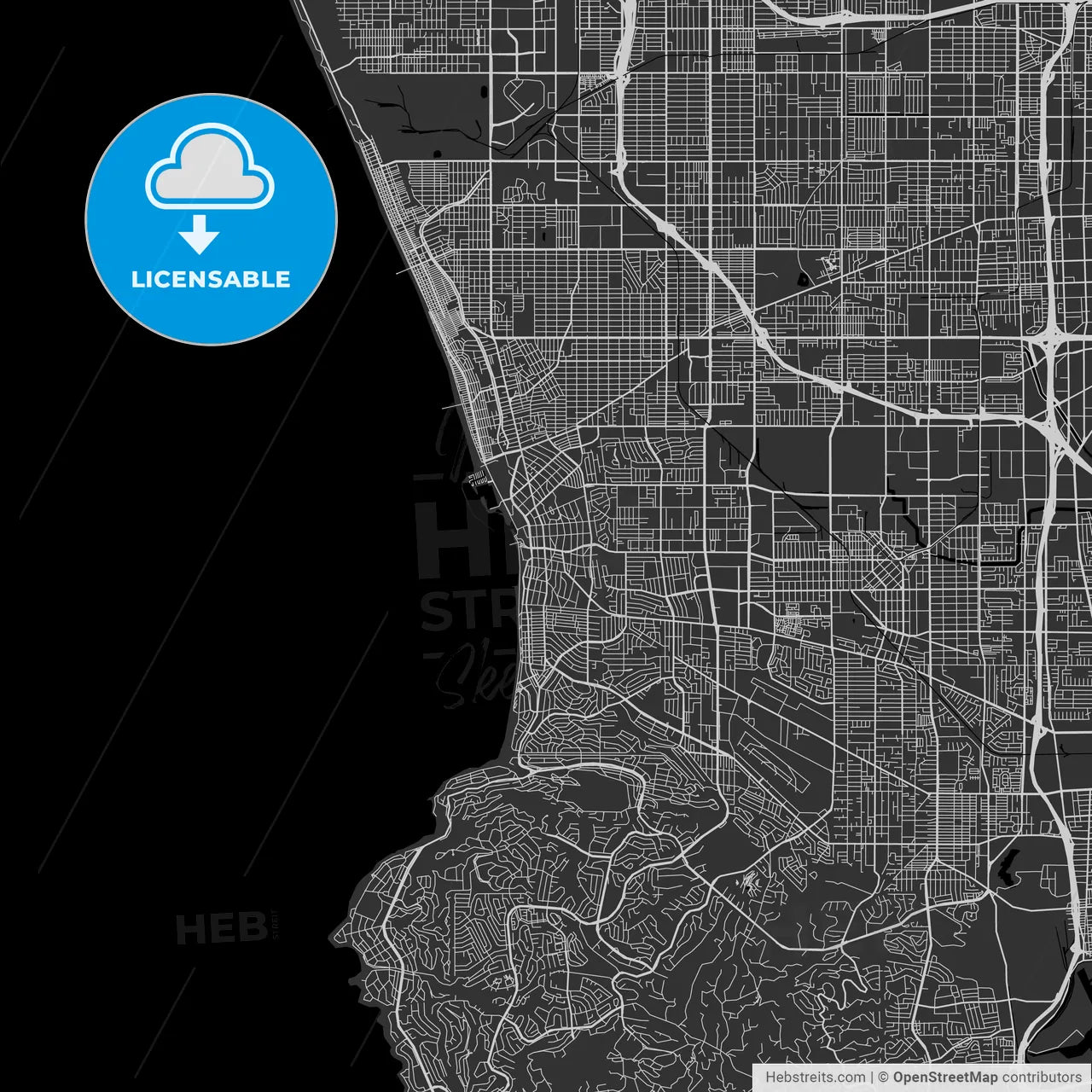 Redondo Beach, California - Area Map - Dark