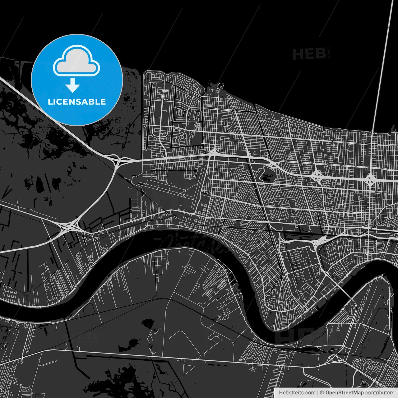 Kenner, Louisiana - Area Map - Dark