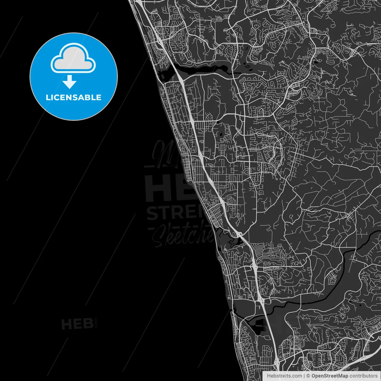 Encinitas, California - Area Map - Dark