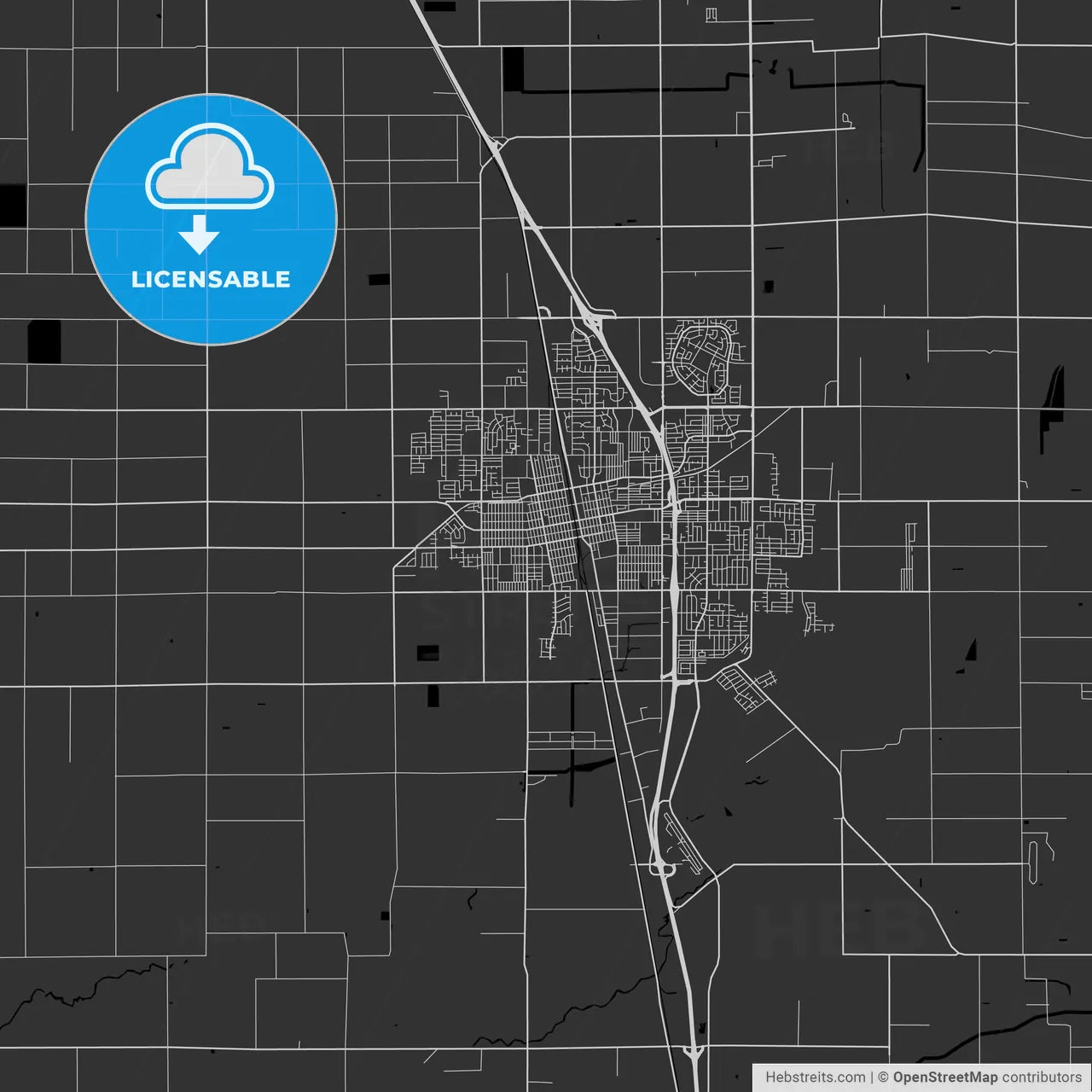 Tulare, California - Area Map - Dark