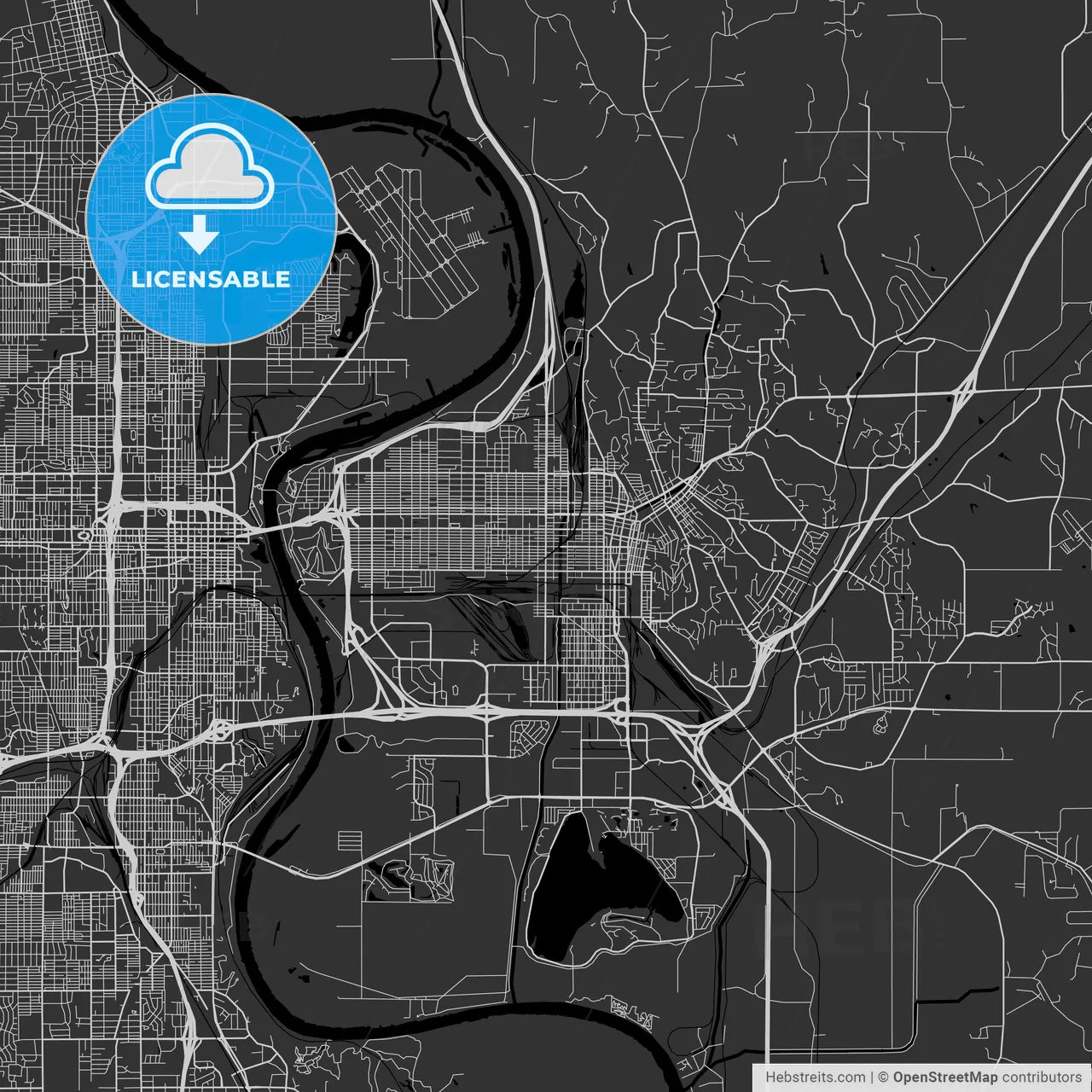Council Bluffs, Iowa - Area Map - Dark