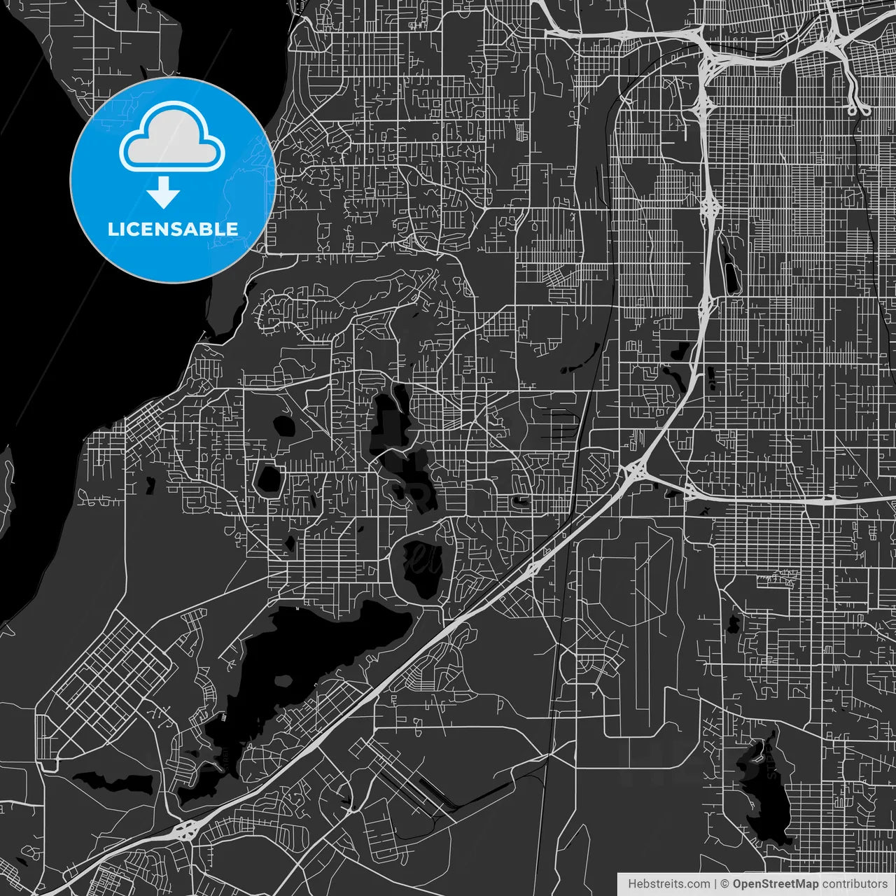 Lakewood, Washington - Area Map - Dark