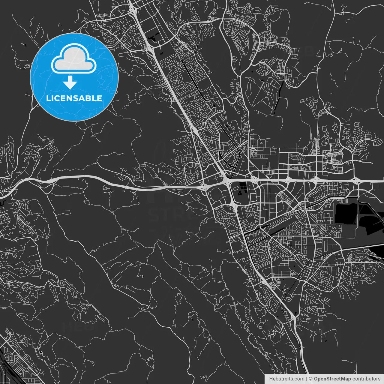 Dublin, California - Area Map - Dark