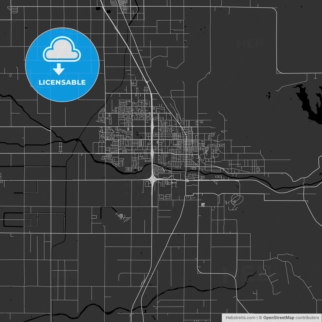Porterville, California - Area Map - Dark