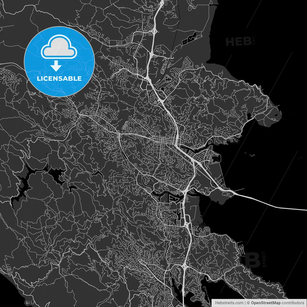 San Rafael, California - Area Map - Dark