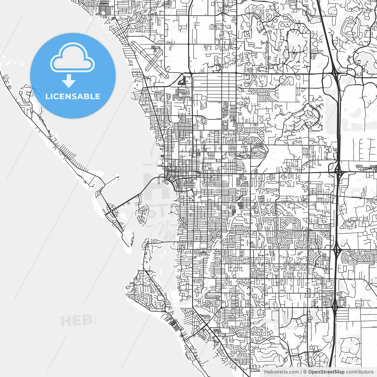 Sarasota, Florida - Area Map - Light