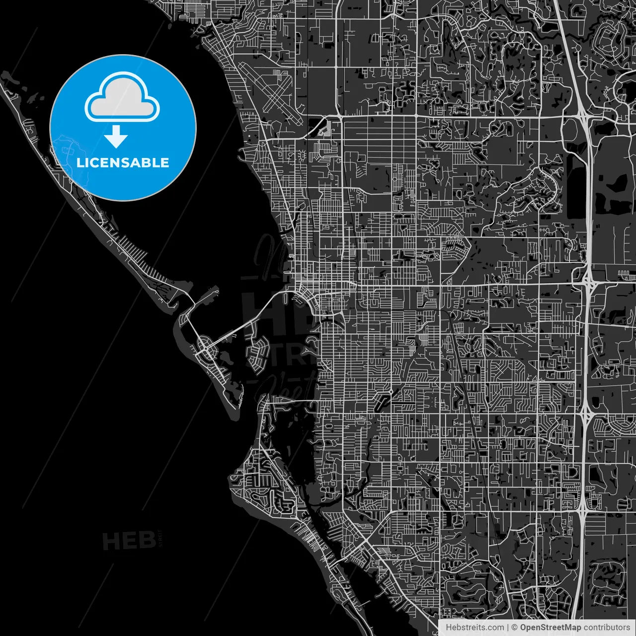 Sarasota, Florida - Area Map - Dark