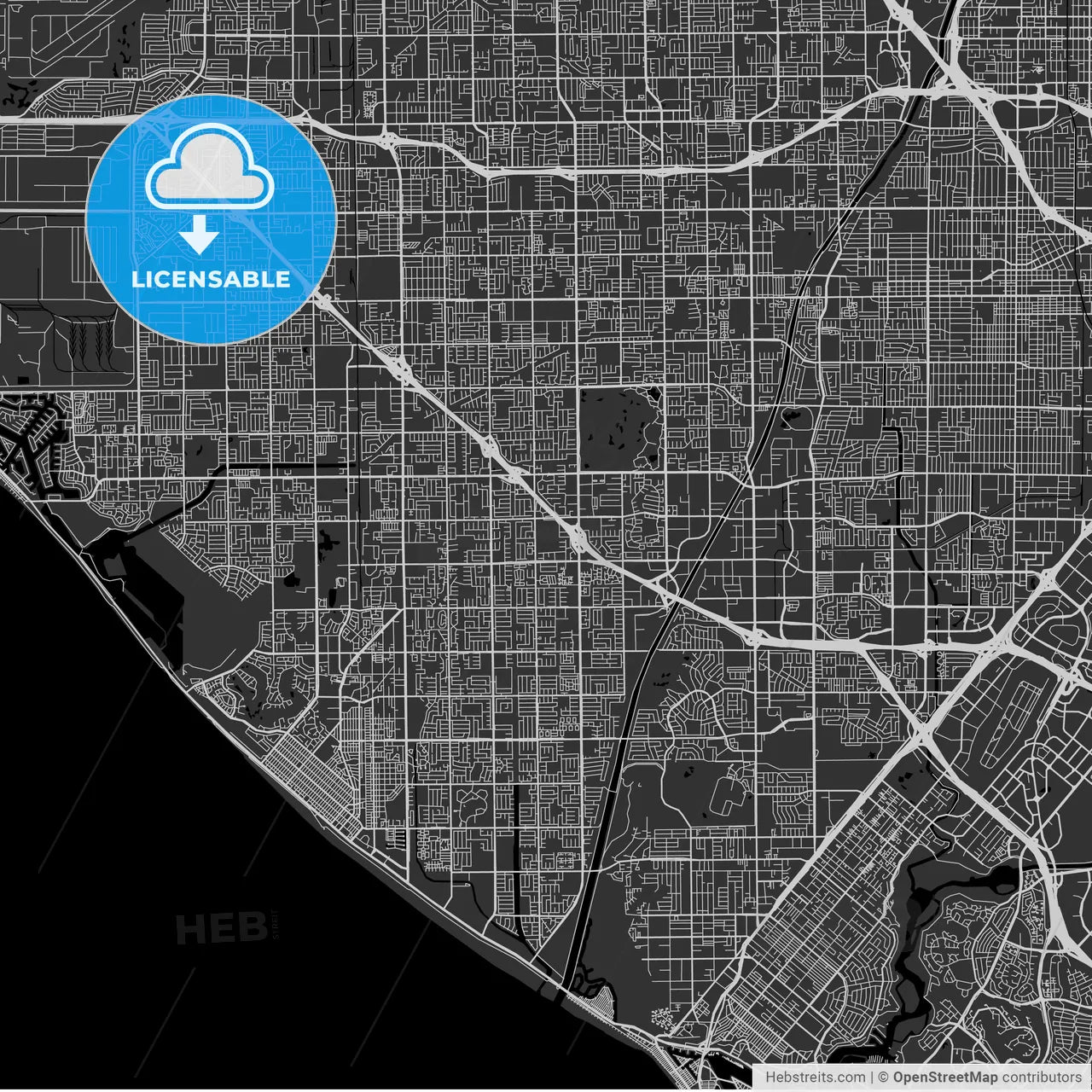 Fountain Valley, California - Area Map - Dark
