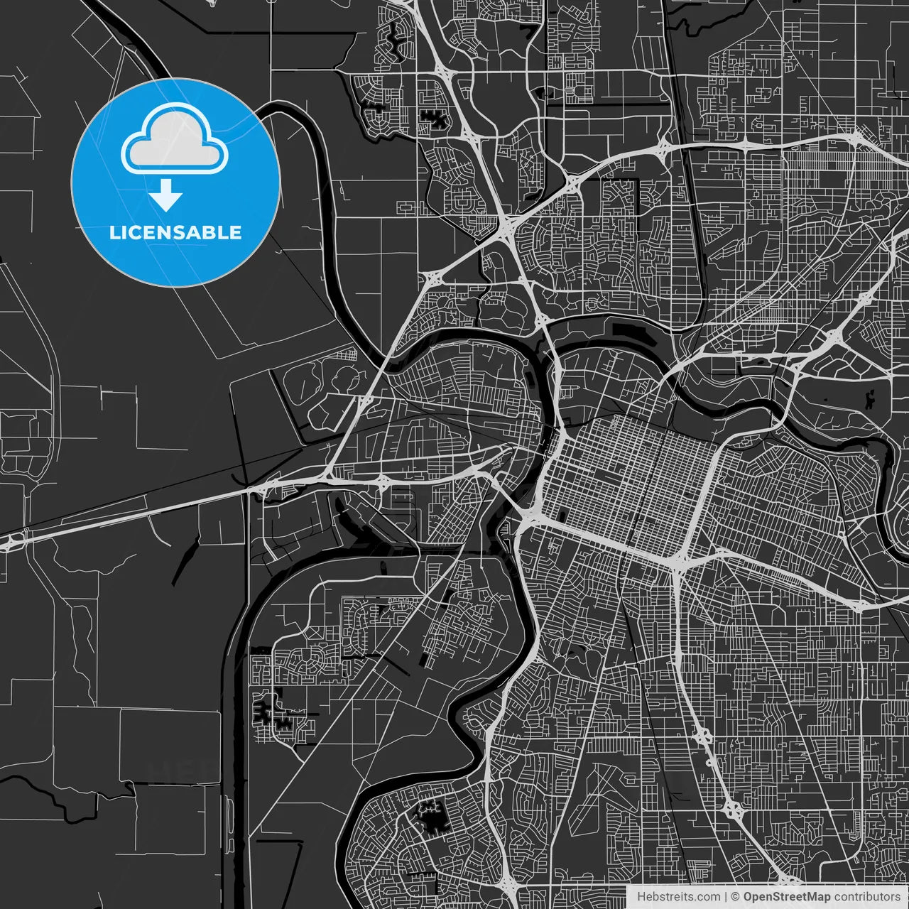 West Sacramento, California - Area Map - Dark