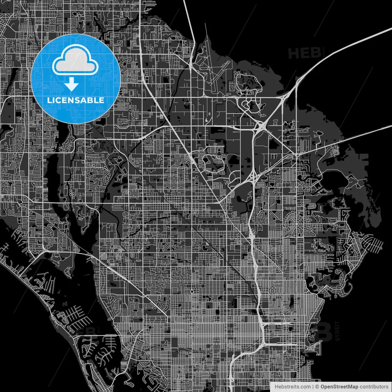 Pinellas Park, Florida - Area Map - Dark