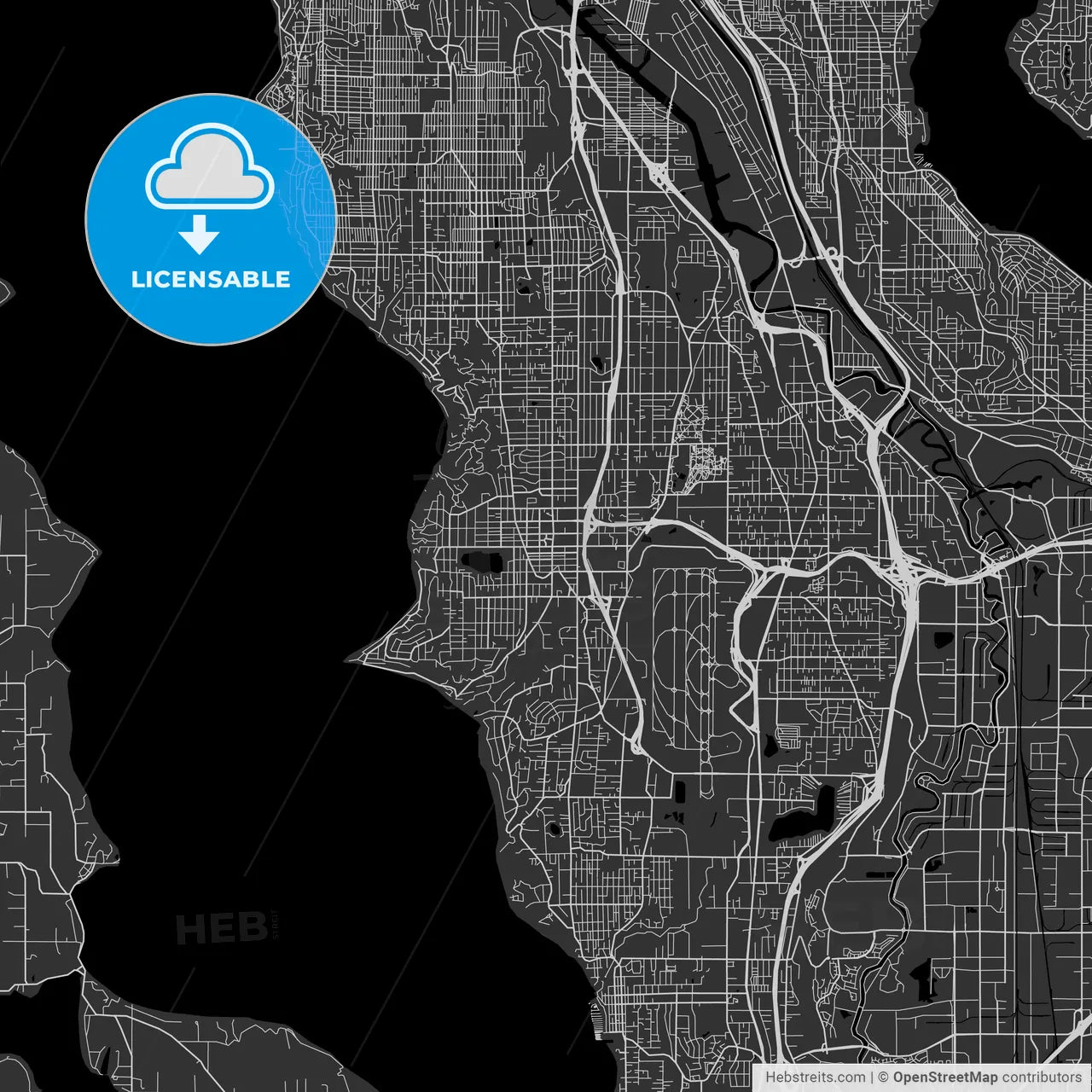 Burien, Washington - Area Map - Dark