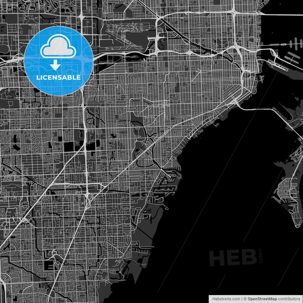 Coral Gables, Florida - Area Map - Dark