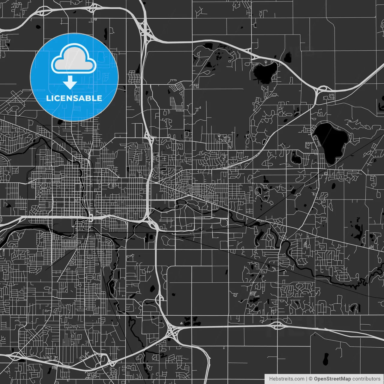 East Lansing, Michigan - Area Map - Dark
