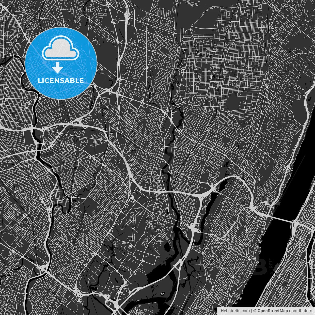 Hackensack, New Jersey - Area Map - Dark