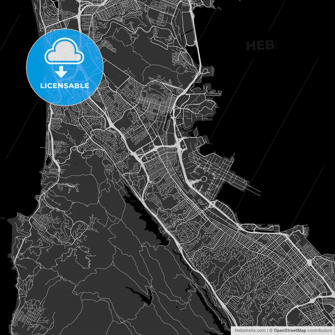 San Bruno, California - Area Map - Dark