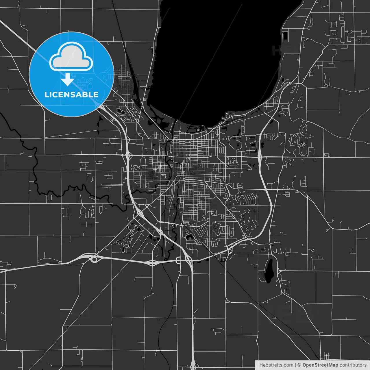 Fond du Lac, Wisconsin - Area Map - Dark