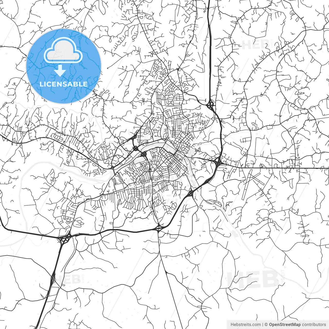Danville, Virginia - Area Map - Light