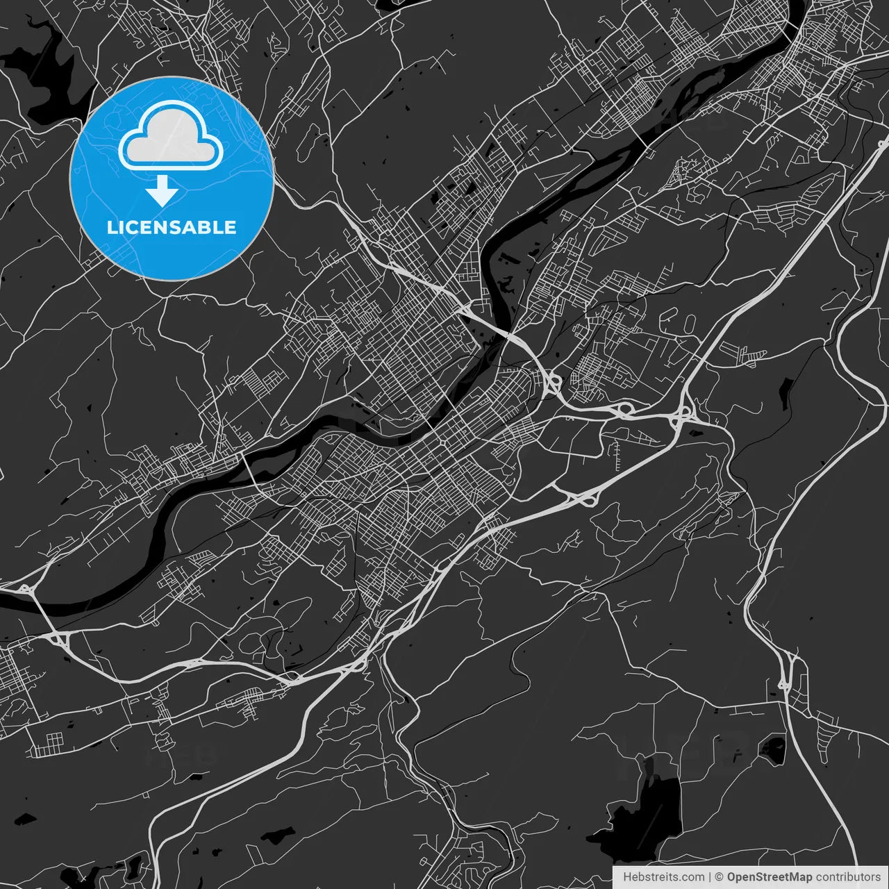 Wilkes-Barre, Pennsylvania - Area Map - Dark