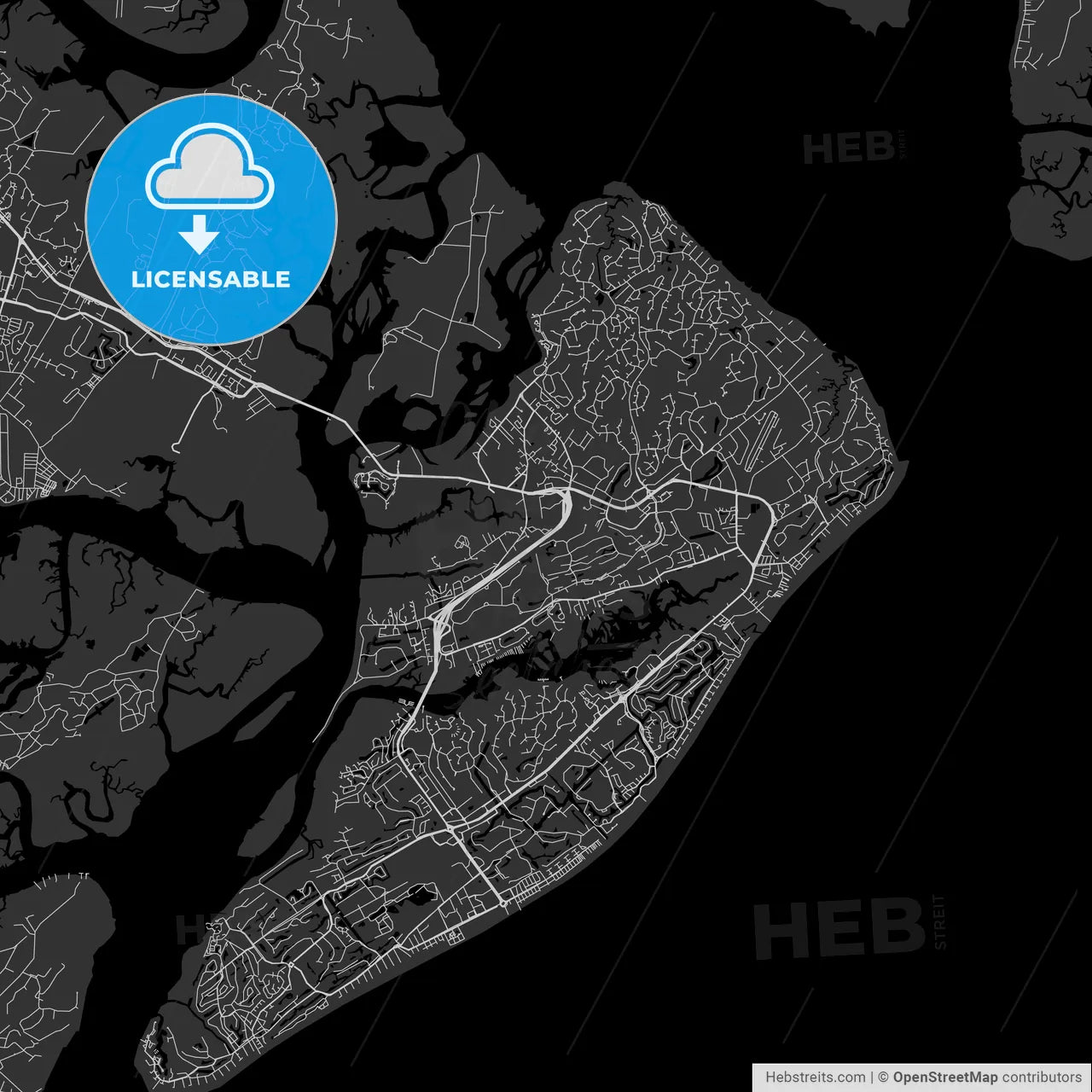 Hilton Head Island, South Carolina - Area Map - Dark