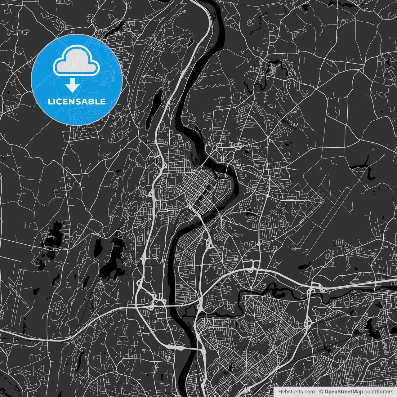 Holyoke, Massachusetts - Area Map - Dark