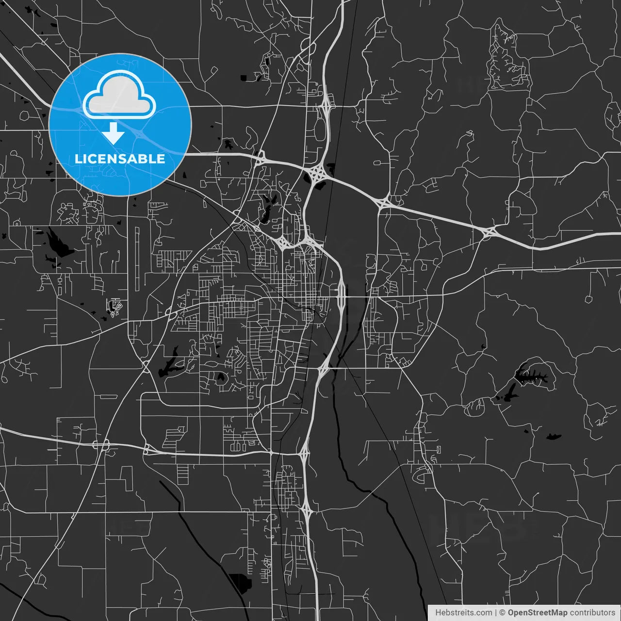 Tupelo, Mississippi - Area Map - Dark