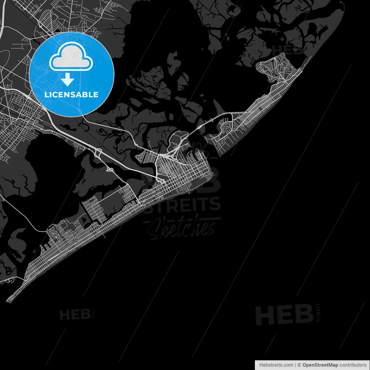 Atlantic City, New Jersey - Area Map - Dark