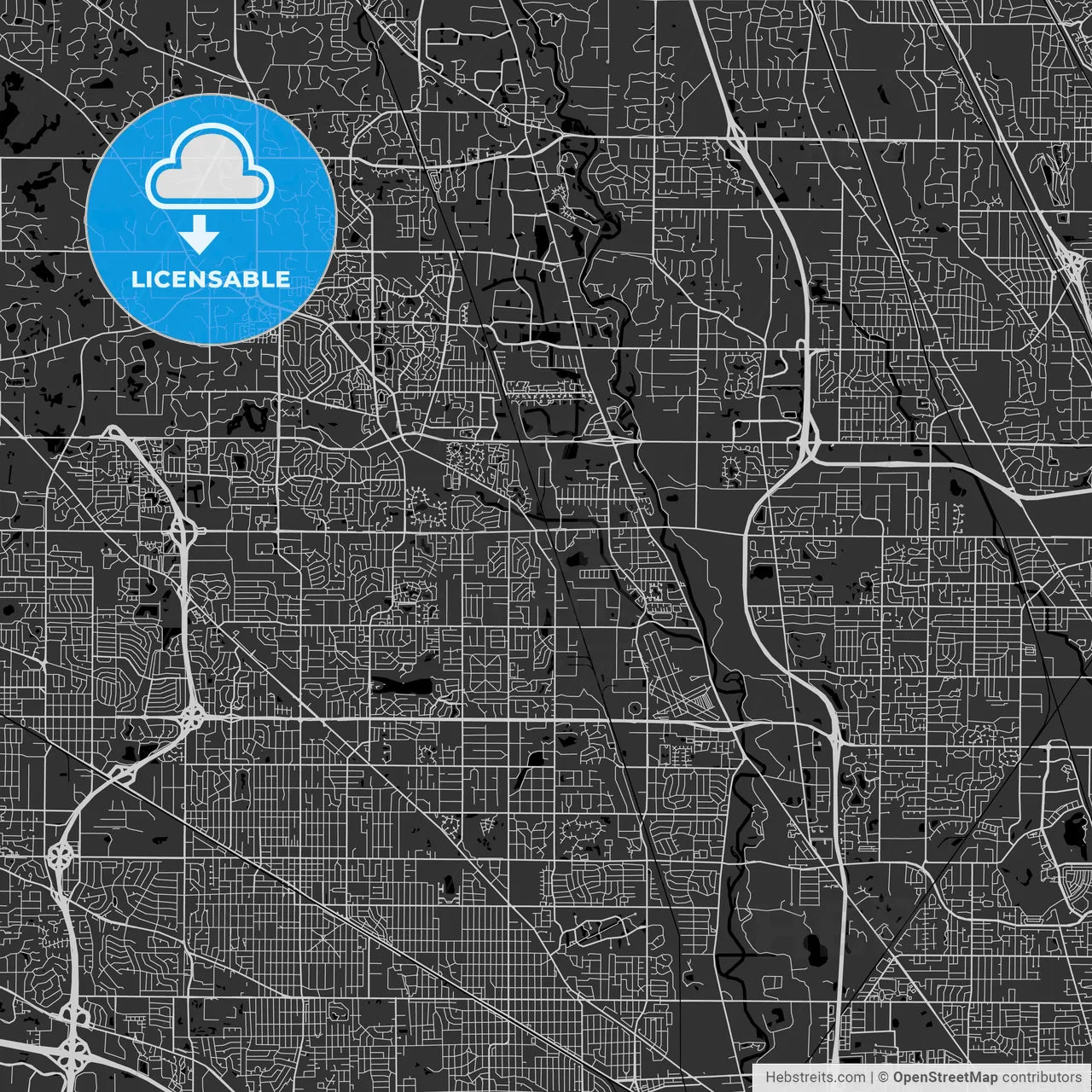 Wheeling, Illinois - Area Map - Dark