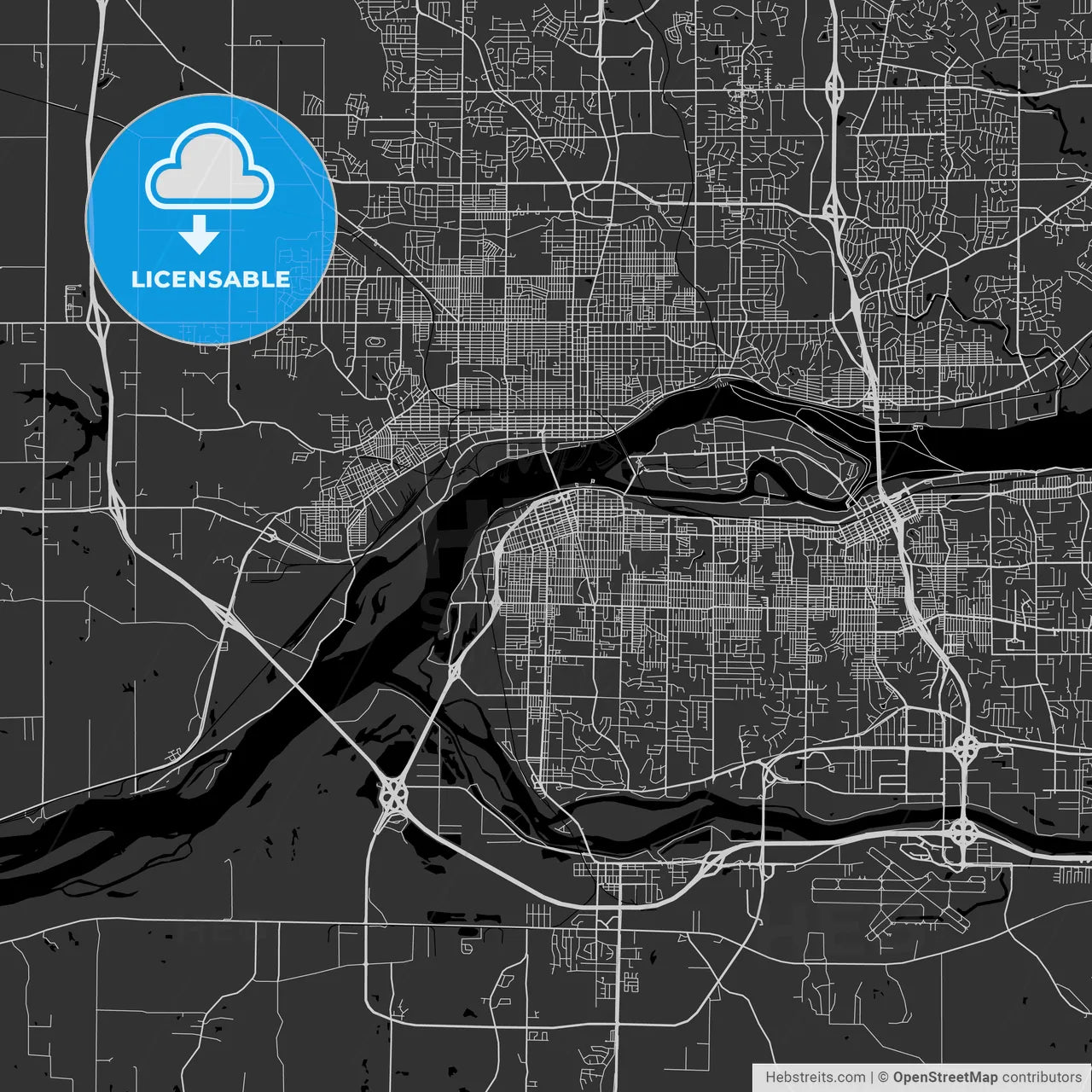 Rock Island, Illinois - Area Map - Dark