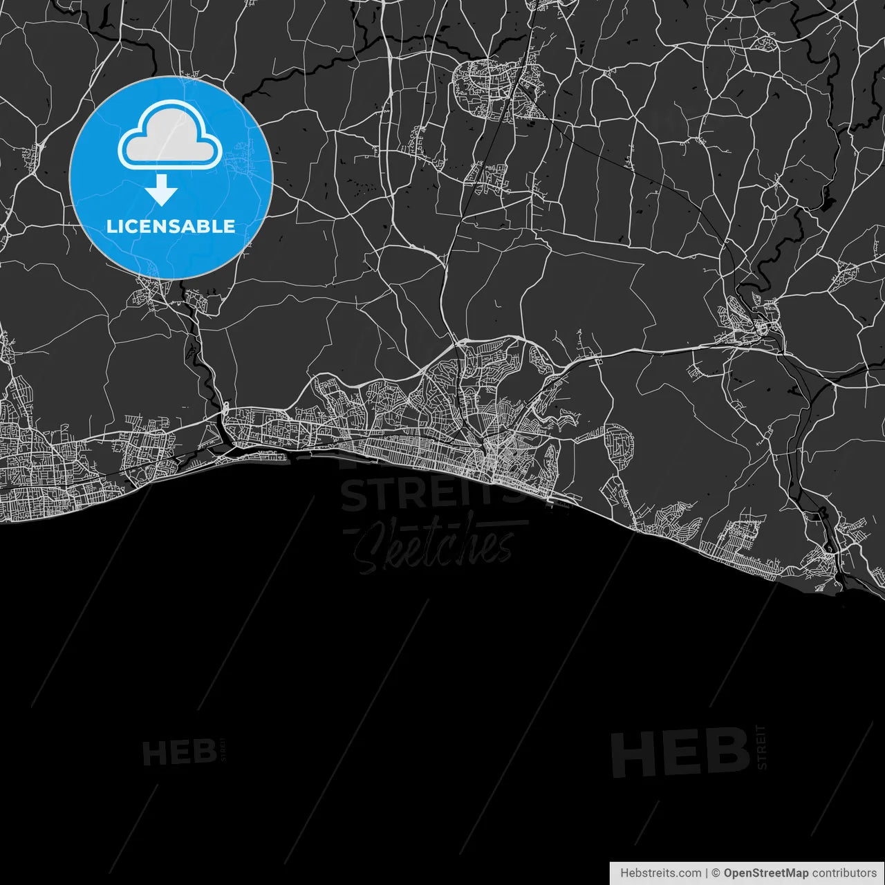 Brighton and Hove, England, UK, Vector Map - Dark