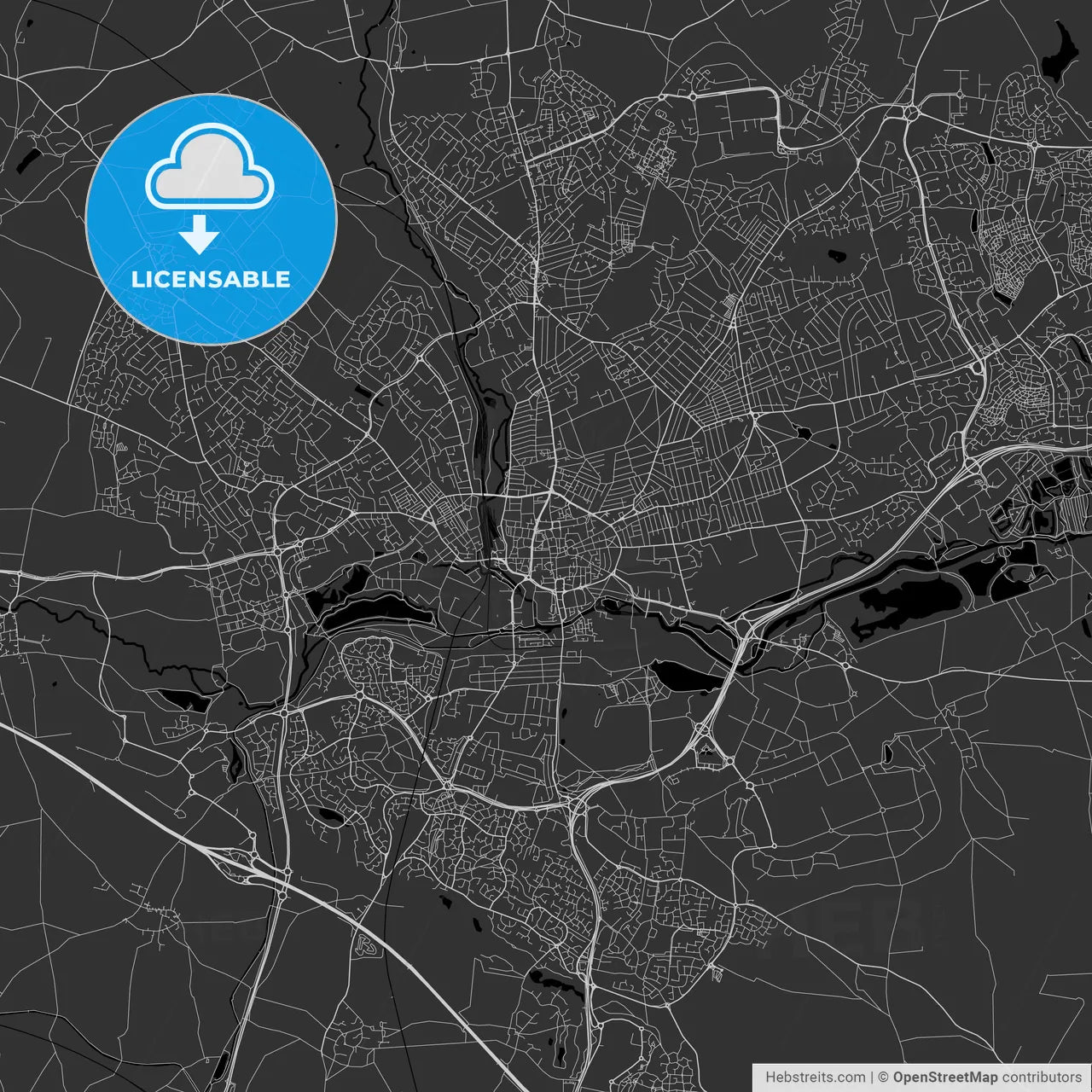 Northampton, England, UK, Vector Map - Dark