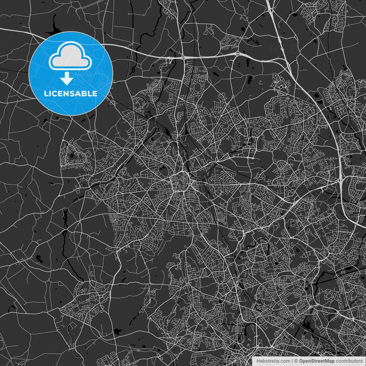 Wolverhampton, England, UK, Vector Map - Dark