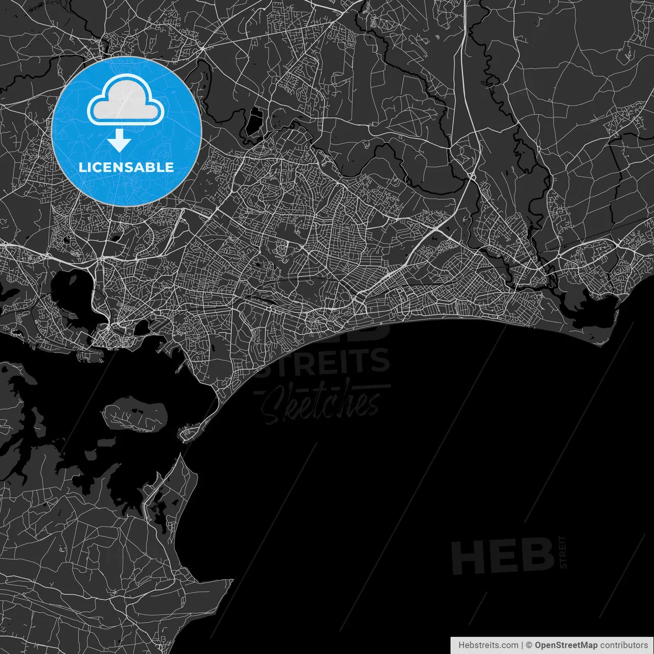Bournemouth, England, UK, Vector Map - Dark