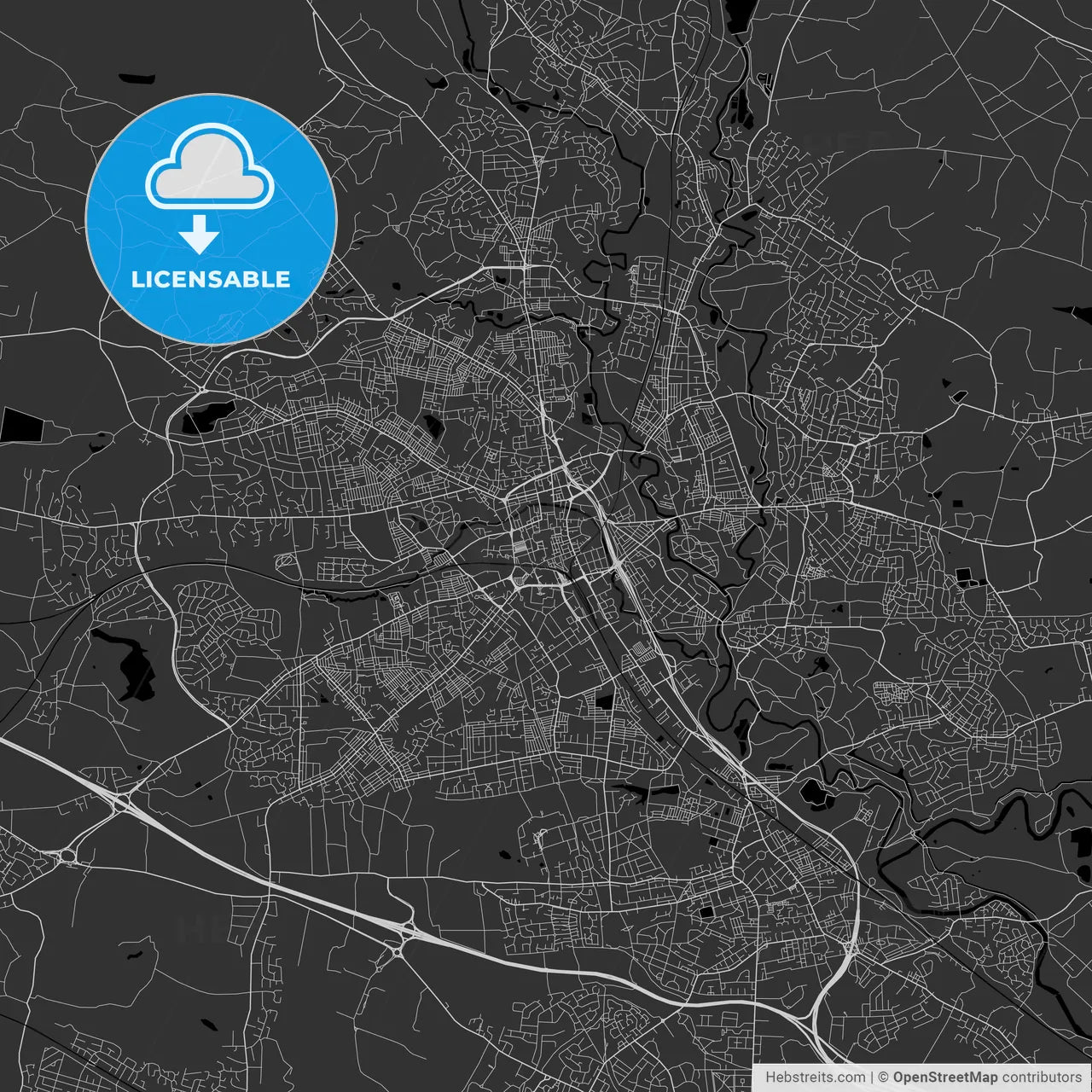 Bolton, England, UK, Vector Map - Dark