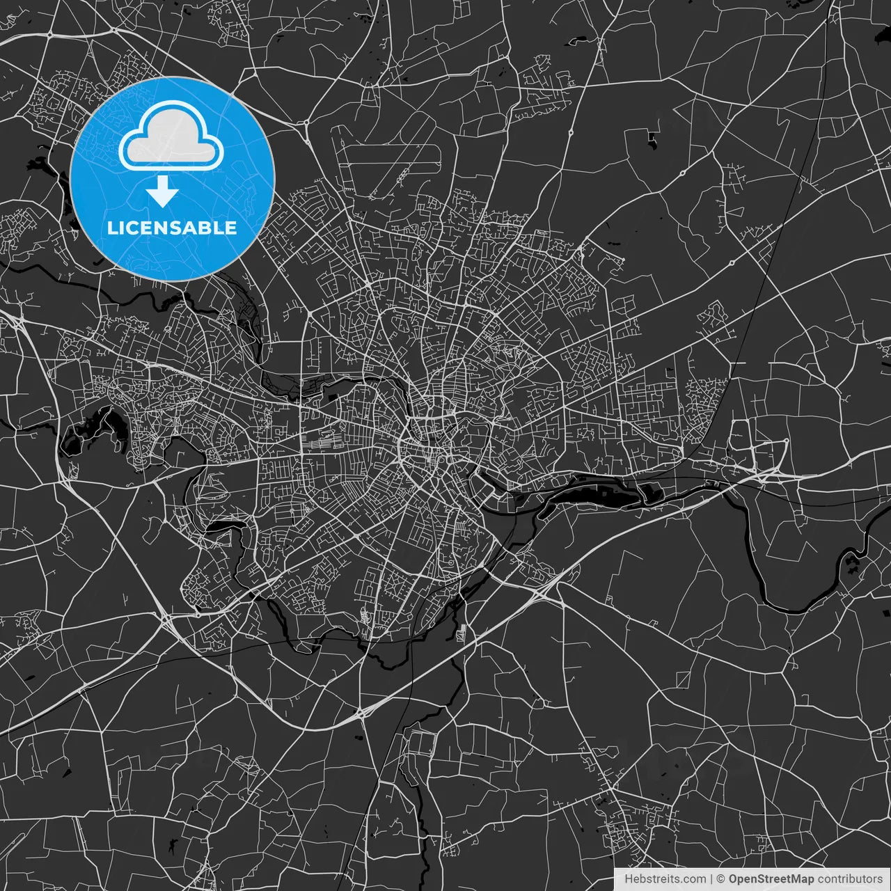 Norwich, England, UK - Area Map - Dark