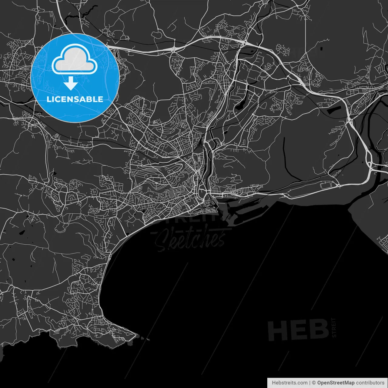 Swansea, Wales, UK - Area Map - Dark
