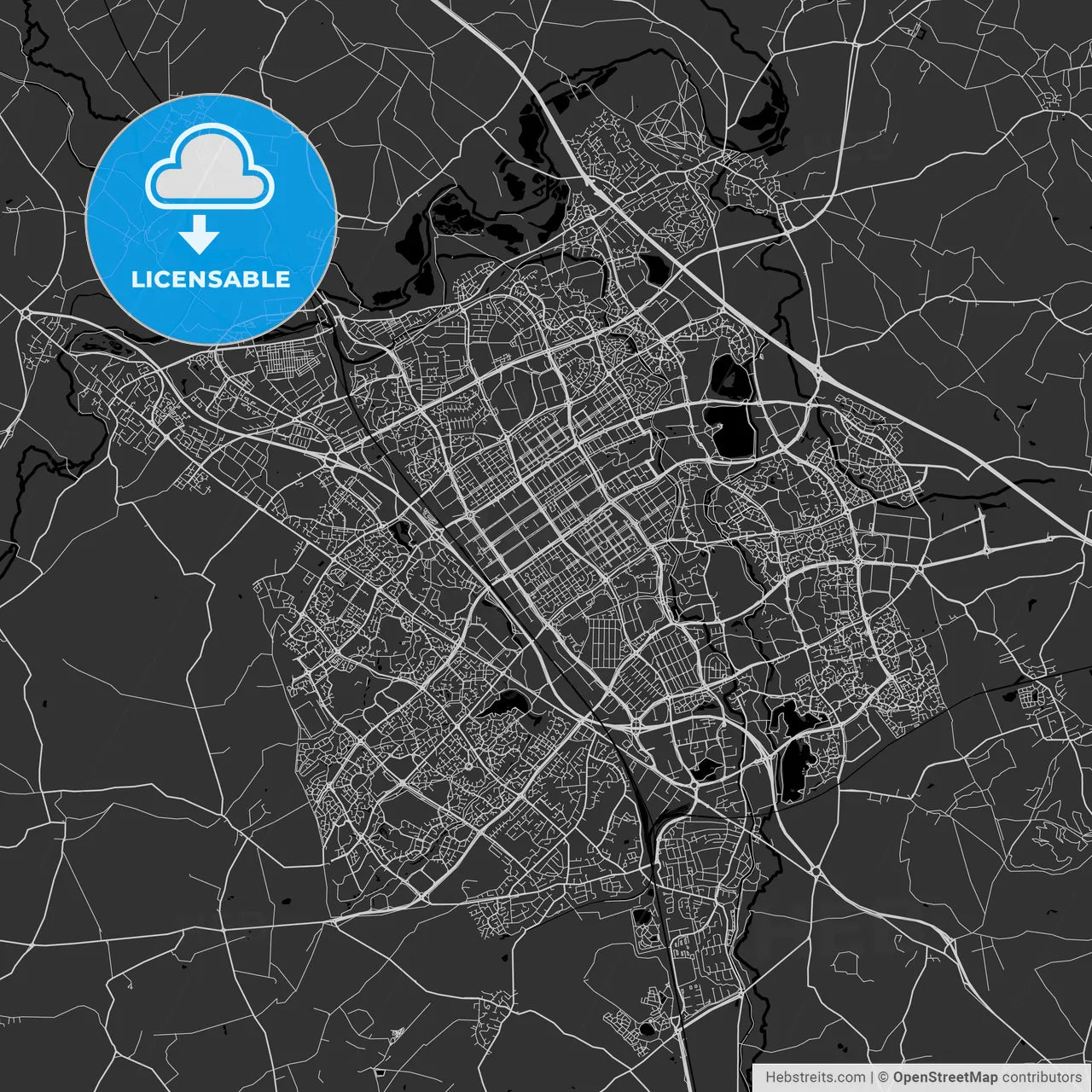 Milton Keynes, England, UK - Area Map - Dark